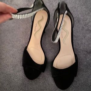 Sequin Strap Suede Black Heels